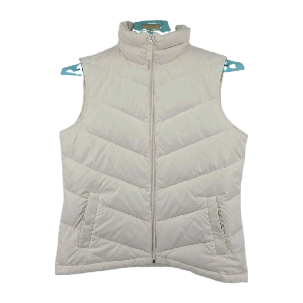 Lands End Ivory Sleeveless Full Zip-Up Down Puffer Vest Size Small 10-12 Preppy
